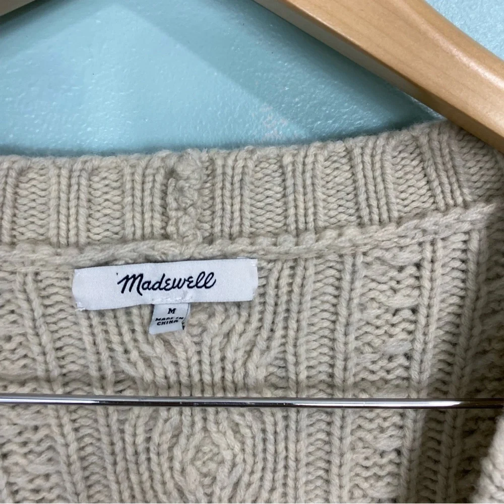 Madewell Cableknit‎ Fringe Open Front Cardigan Wool Creme Sz M